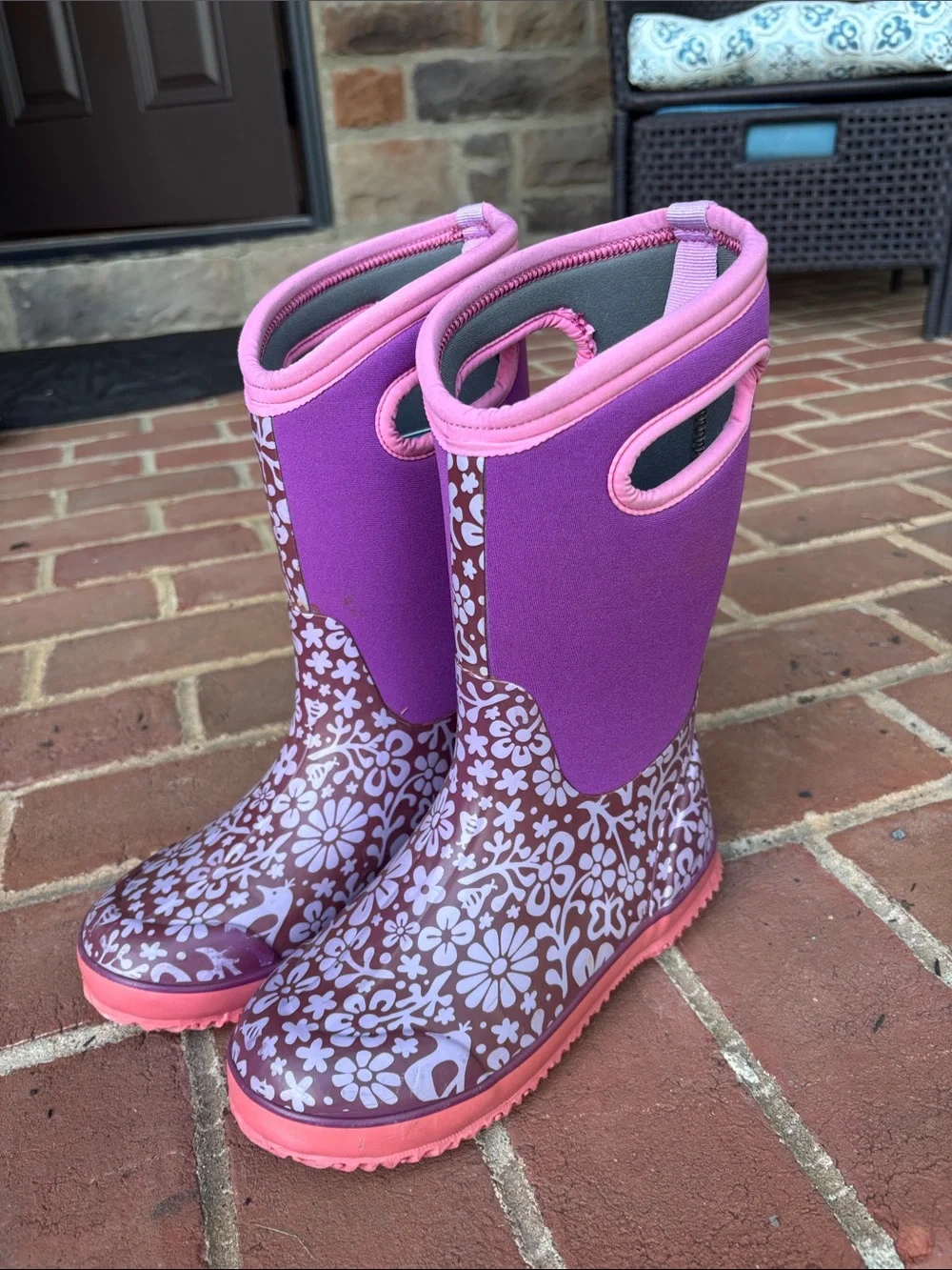 Bogs Kids Purple Pink Floral Rain & Snow Boots